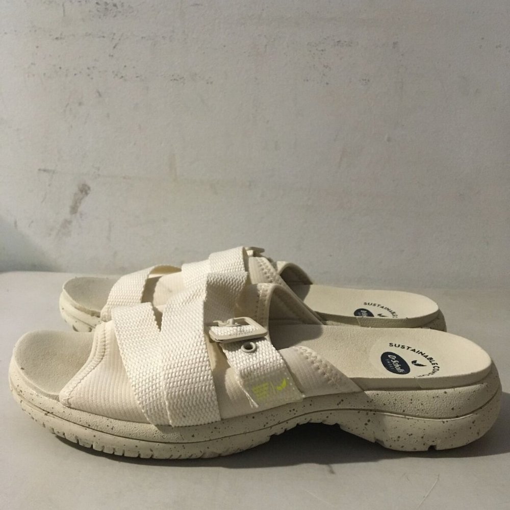 DR.‎ SCHOLL'S ADELLE OPEN-TOE ADJUSTABLE SLIDE SANDALS WHITE 6M-NICE!